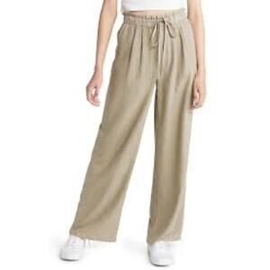 Thread + Supply Tan Linen Blend Wide Leg Pants Coastal Chic Relaxed Medium